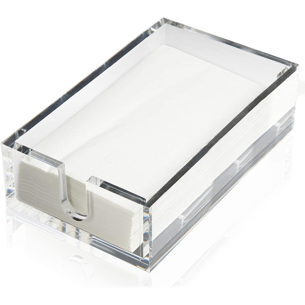 Clear Acrylic Napkin Holder with 50-Pack Plain White Napkins, 8mm Thick Transparent Plastic Napkin Case with 50 Count 7.7x4.3-Inch Paper Napkins (9.0x5.5x2.6 in)